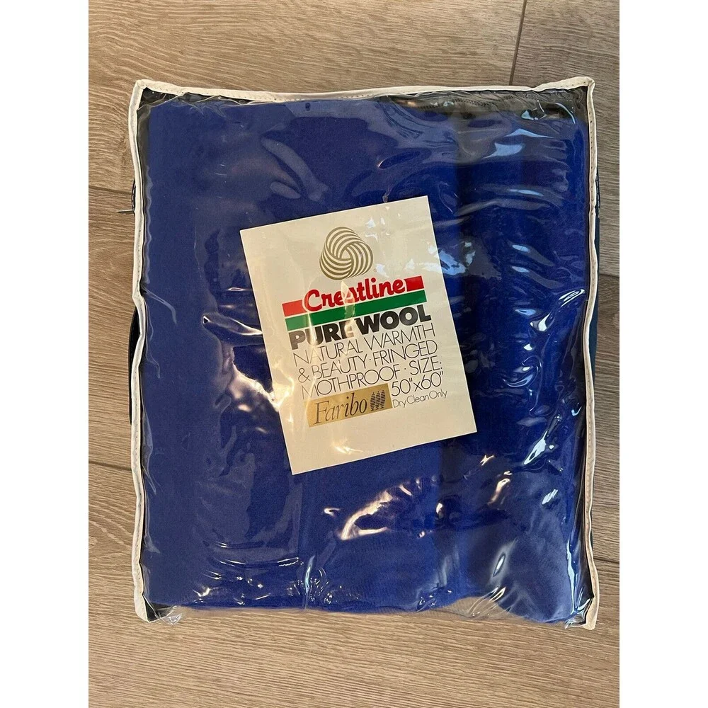 Vintage Faribo University Blue White Wool‎ Blanket W/Case 50 x 60 Never Used New